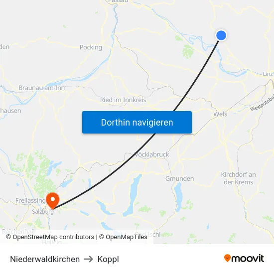 Niederwaldkirchen to Koppl map