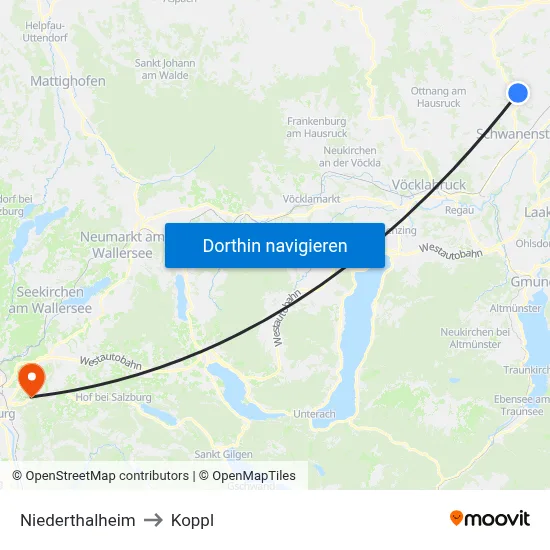 Niederthalheim to Koppl map