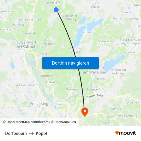 Dorfbeuern to Koppl map