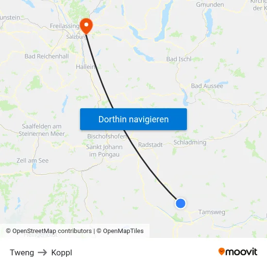 Tweng to Koppl map