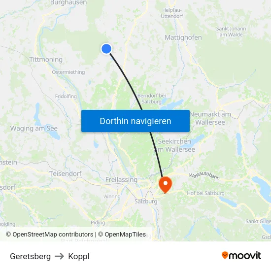Geretsberg to Koppl map