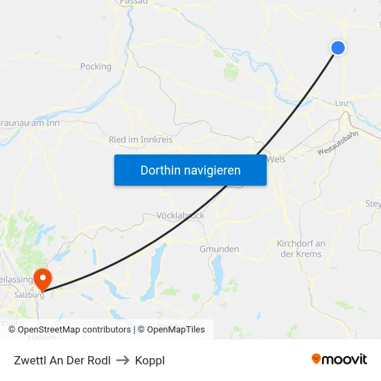 Zwettl An Der Rodl to Koppl map