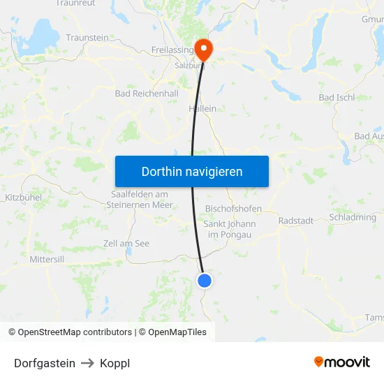 Dorfgastein to Koppl map