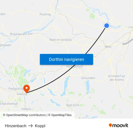 Hinzenbach to Koppl map