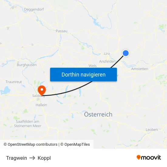 Tragwein to Koppl map