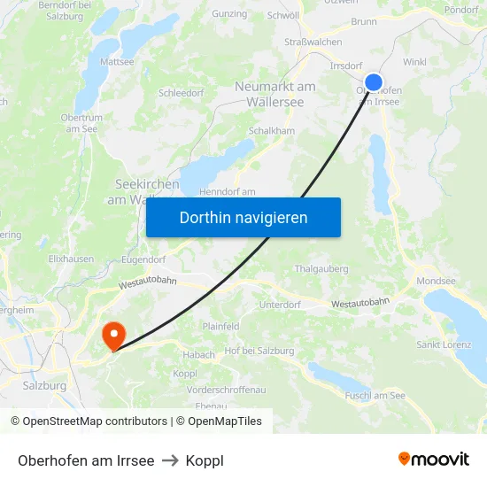 Oberhofen am Irrsee to Koppl map
