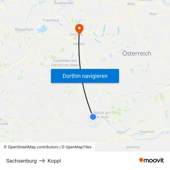 Sachsenburg to Koppl map