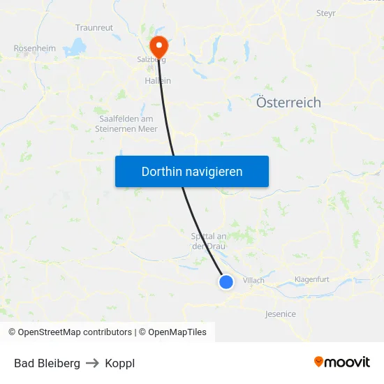Bad Bleiberg to Koppl map