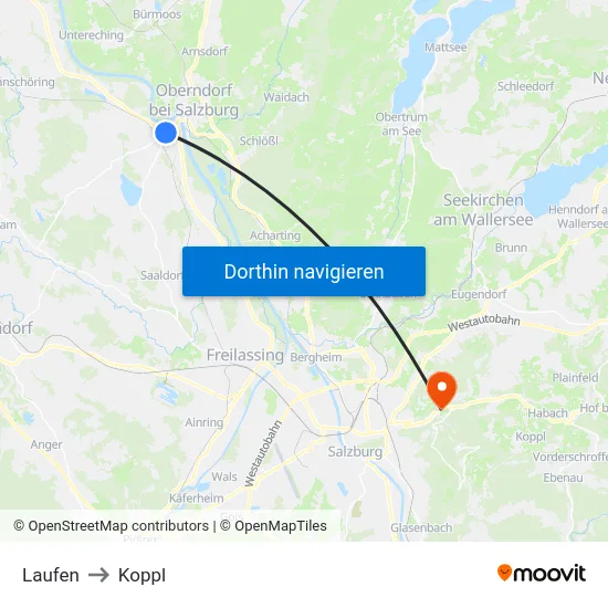 Laufen to Koppl map