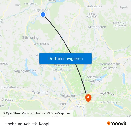Hochburg-Ach to Koppl map