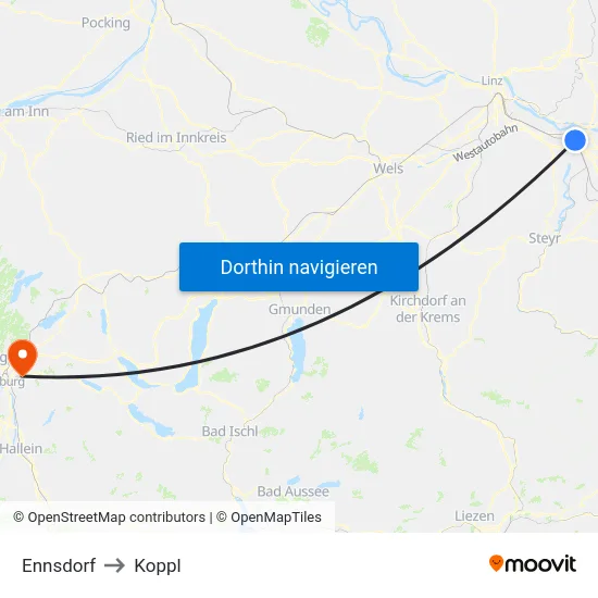Ennsdorf to Koppl map