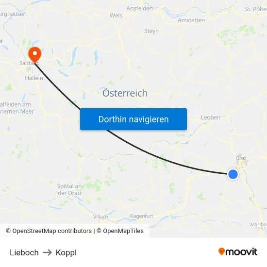 Lieboch to Koppl map