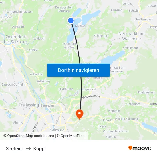 Seeham to Koppl map