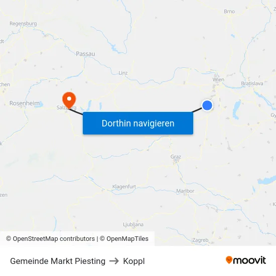 Gemeinde Markt Piesting to Koppl map