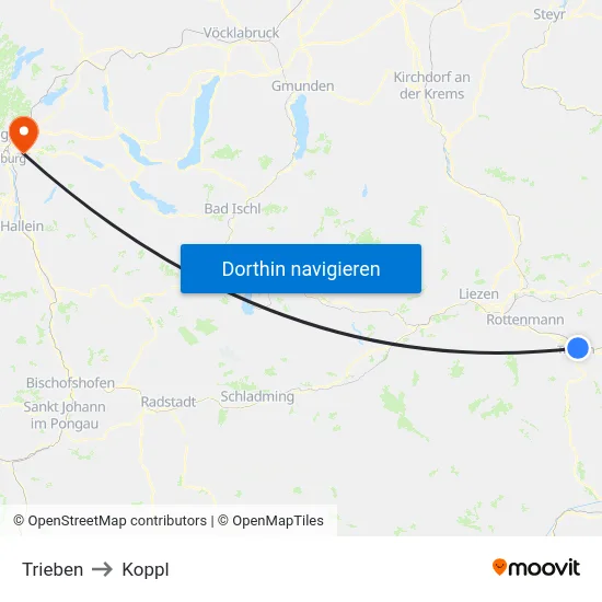 Trieben to Koppl map