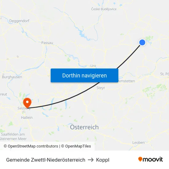 Gemeinde Zwettl-Niederösterreich to Koppl map