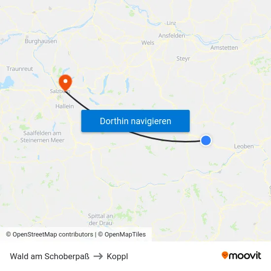 Wald am Schoberpaß to Koppl map