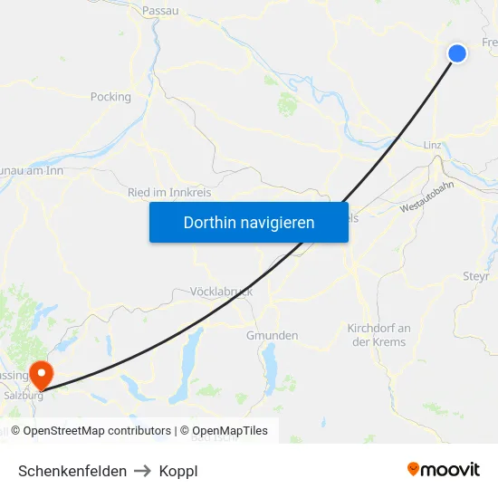 Schenkenfelden to Koppl map