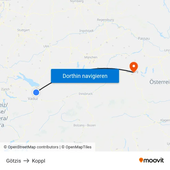 Götzis to Koppl map