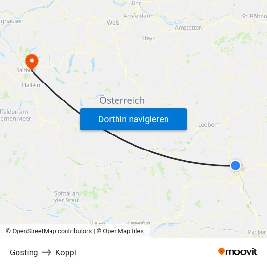 Gösting to Koppl map