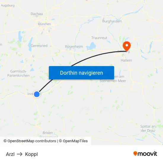 Arzl to Koppl map