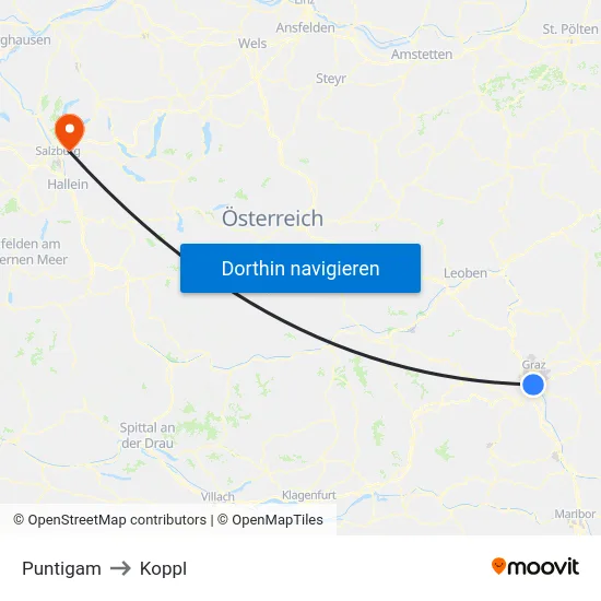 Puntigam to Koppl map
