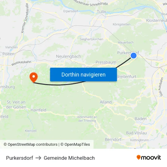 Purkersdorf to Gemeinde Michelbach map