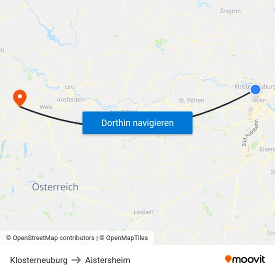 Klosterneuburg to Aistersheim map