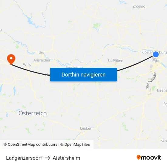 Langenzersdorf to Aistersheim map