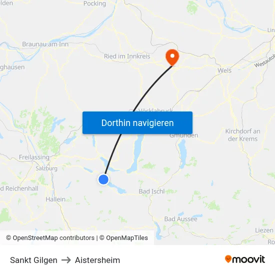 Sankt Gilgen to Aistersheim map