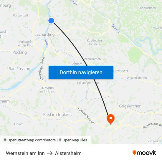 Wernstein am Inn to Aistersheim map