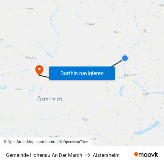Gemeinde Hohenau An Der March to Aistersheim map