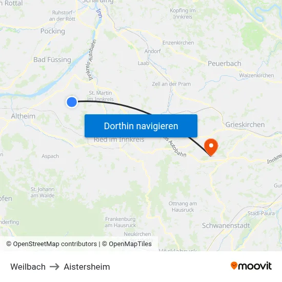Weilbach to Aistersheim map