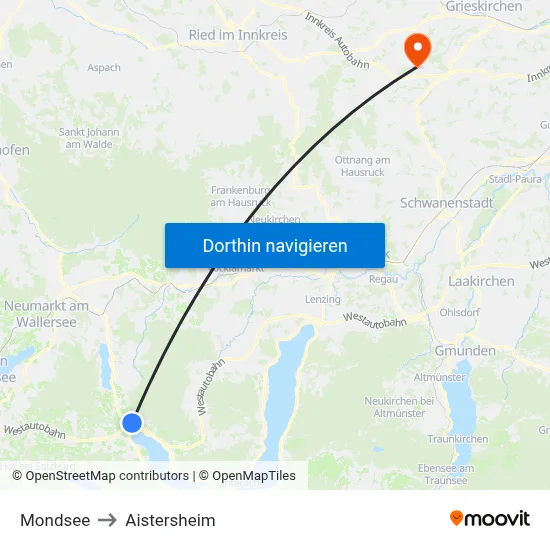 Mondsee to Aistersheim map