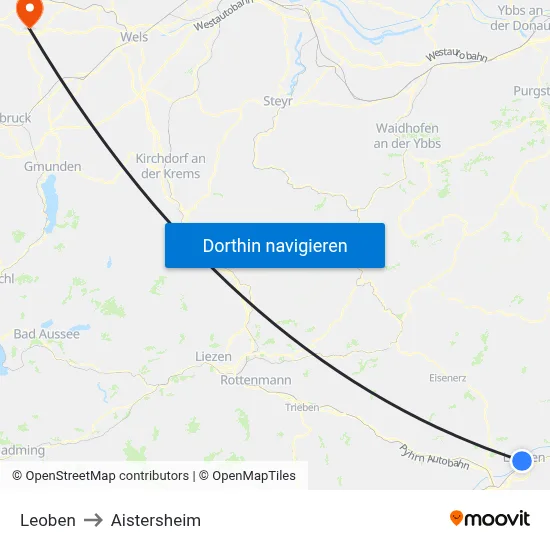 Leoben to Aistersheim map
