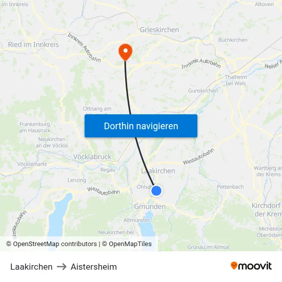 Laakirchen to Aistersheim map