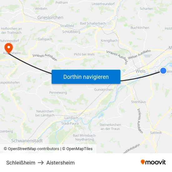 Schleißheim to Aistersheim map