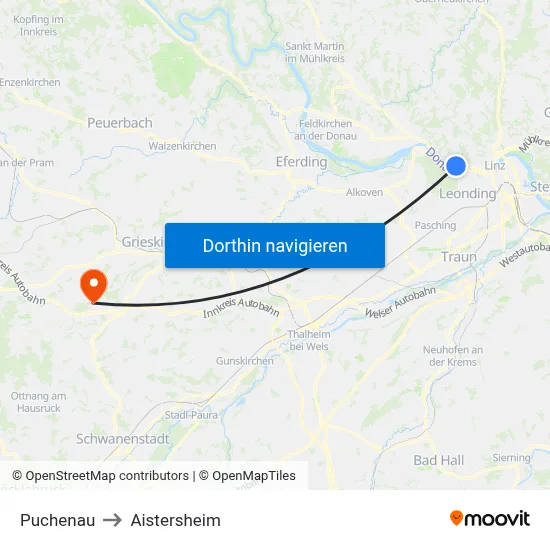 Puchenau to Aistersheim map