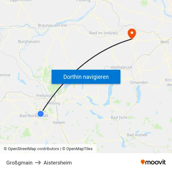 Großgmain to Aistersheim map