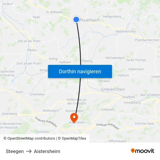 Steegen to Aistersheim map