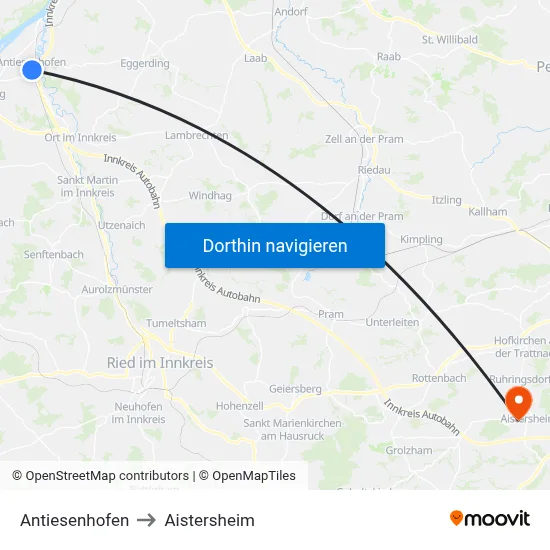 Antiesenhofen to Aistersheim map