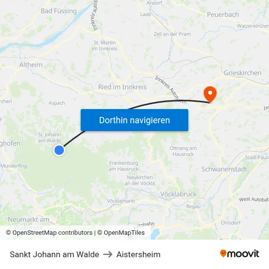 Sankt Johann am Walde to Aistersheim map