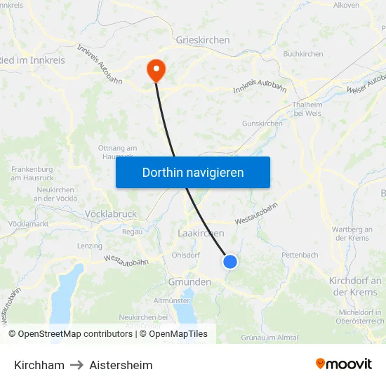 Kirchham to Aistersheim map