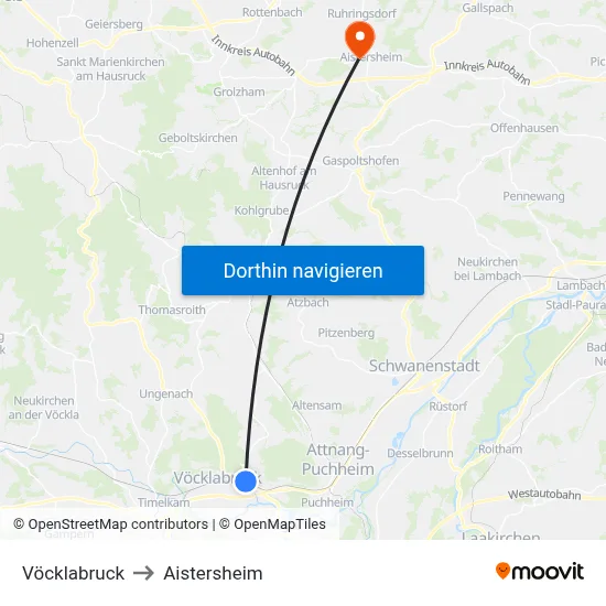 Vöcklabruck to Aistersheim map