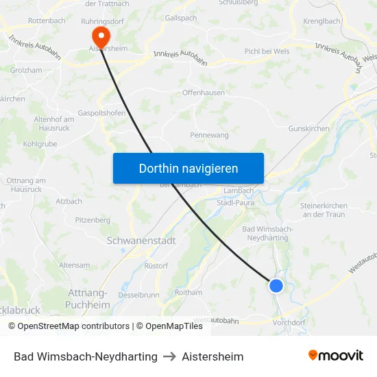 Bad Wimsbach-Neydharting to Aistersheim map