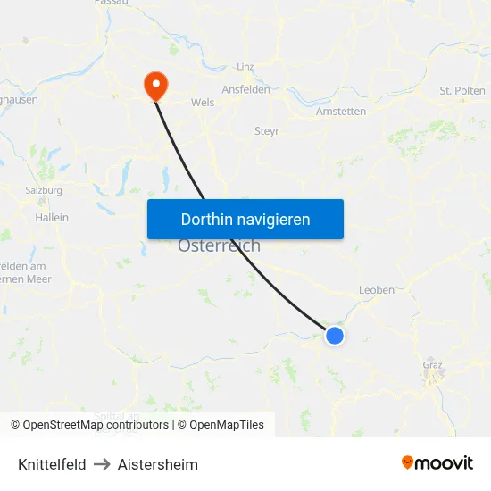 Knittelfeld to Aistersheim map