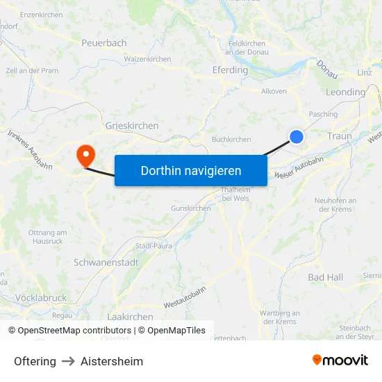 Oftering to Aistersheim map