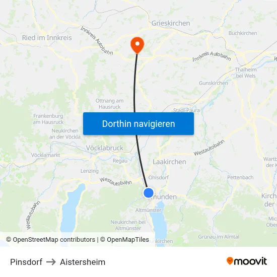 Pinsdorf to Aistersheim map