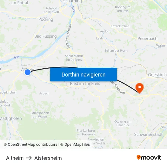 Altheim to Aistersheim map