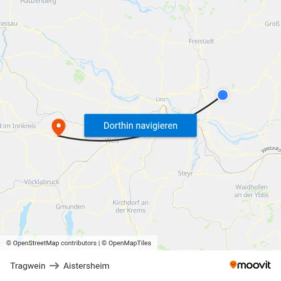 Tragwein to Aistersheim map
